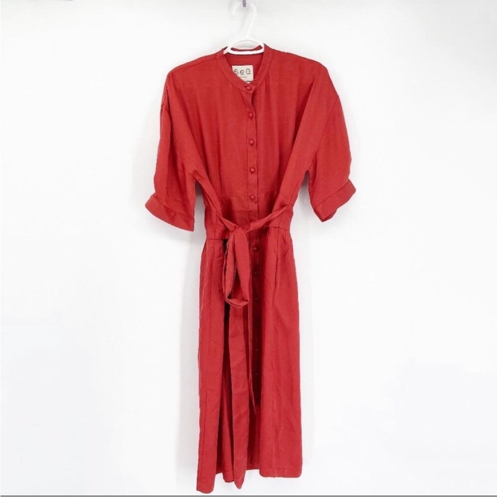 Sea New York Button Front Tie Waist Satin Rust Mi… - image 1